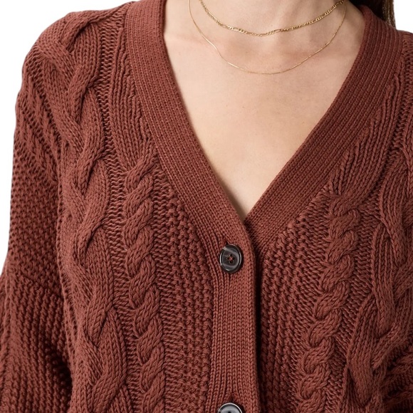 Quince 100% Organic Cotton Oversized Cable Knit Cardigan Redwood Brown Large - Picture 4 of 10